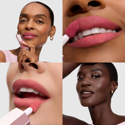 Collage showing application and finished looks on models with diverse skin tones.