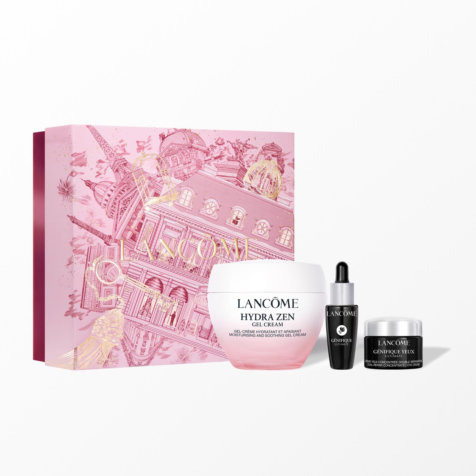 Hydrazen holiday set containing: - HYDRAZEN GEL CREAM 50ML - GENEFIQUE ULTIMATE SERUM 10ML - GENEFIQUE EYE CREAM 5ML MINI