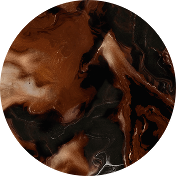 Abstract circular design featuring rich swirls of brown, black, and white reminiscent of marble or natural stone.