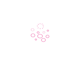 Illustration of various circular shapes in pink against a black background, resembling fireworks or bubbles.