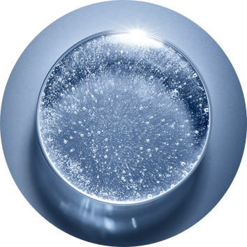 A close-up of a glass filled with sparkling water, showing bubbles rising to the surface against a sleek blue background.