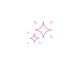 A simple illustration of three sparkles in various sizes, depicted in a bright pink color on a black background.