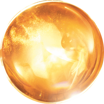 A glowing, translucent orange orb filled with swirling golden light and sparkles, resembling a mystical gemstone.