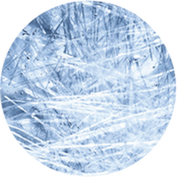 Abstract blue and white circular design featuring a chaotic pattern of lines, evoking a sense of frost or ice.