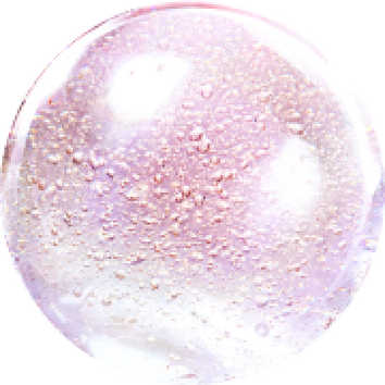 Close-up of a translucent bubble with iridescent highlights and tiny air bubbles suspended inside.